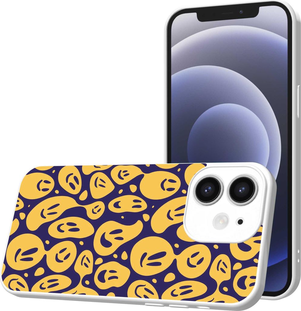 Smartphonica Handyhülle passend für iPhone 12 mit Smiley und Emoji Aufdruck - TPU Back Cover Case Smiley und Emoji Design - Weiß