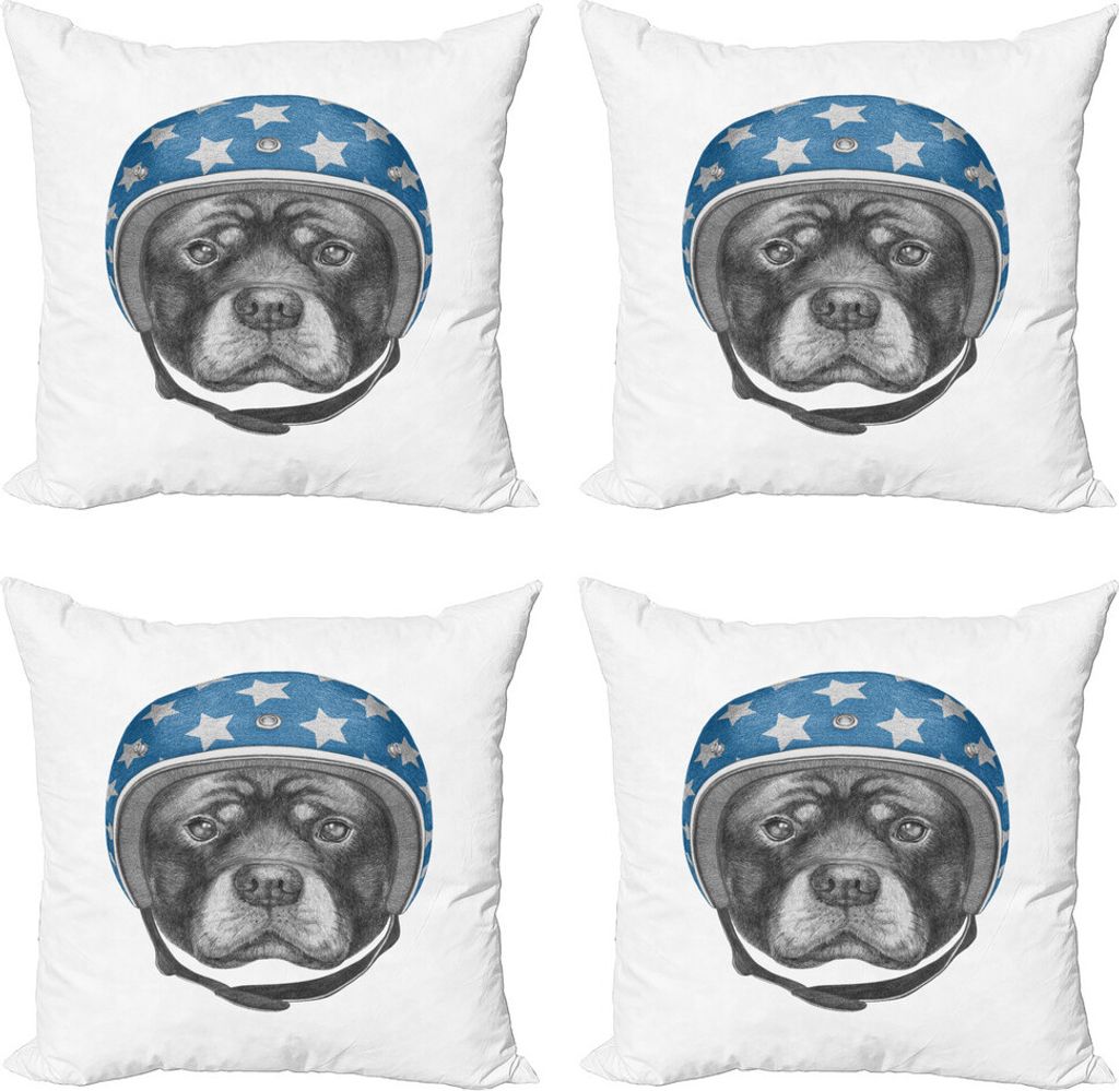 ABAKUHAUS Rottweiler Kissenbezug Set (4 Stück), Hund in einer harten Hut Skizze, Moderner Doppelseitiger Digitaldruck, 45 cm x 45 cm, Pale Grau Me...