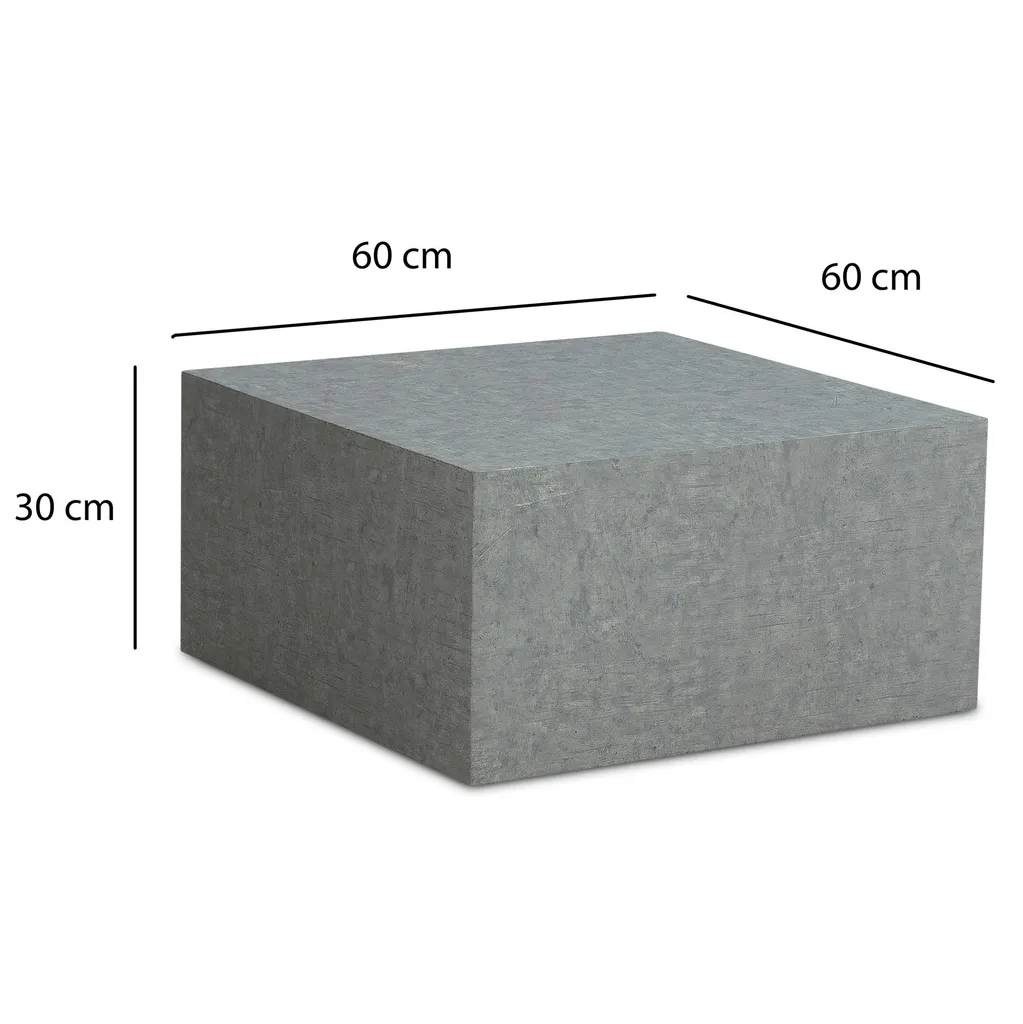 Table basse cube aspect béton gris 60cm design monobloc pour intérieur - 3