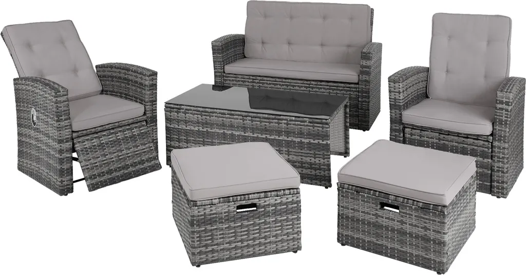 Salon en rotin Bari gris pour terrasse et balcon - Coin détente extérieur