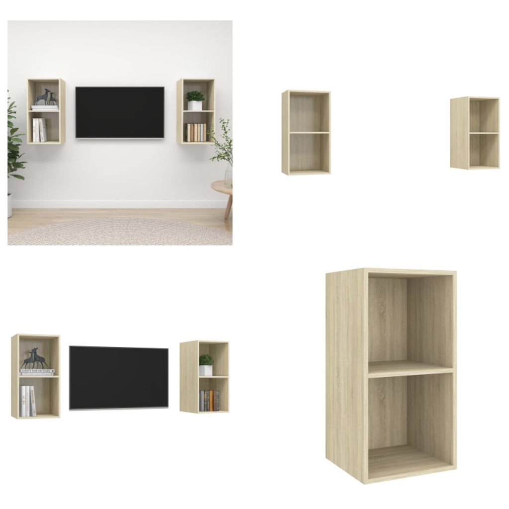 vidaXL TV Wandschränke 2 Stk. Sonoma Eiche Holzwerkstoff - TV-Schrank - TV-Schränke - Hängender TV-Schrank - Hängende TV-Schränke
