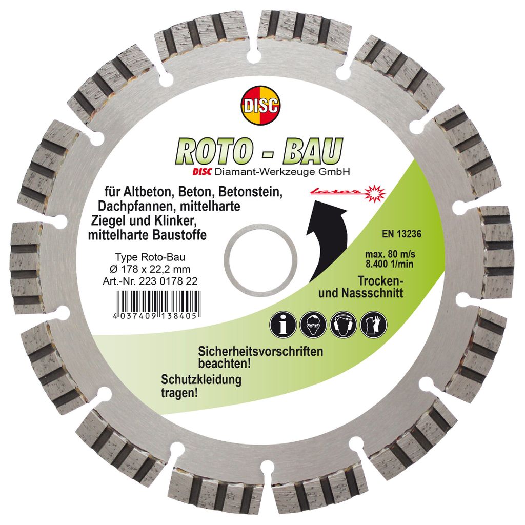 Disc Dia Scheibe Roto Bau für Trocken und Nassschnitt 178x10x22.2 mm