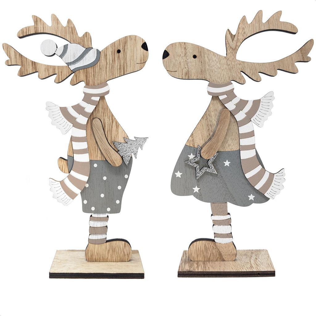 COM-FOUR 2x Dekorativer Aufsteller für Weihnachten - Rentier aus Holz zum Hinstellen - Christmas Aufsteller zum Dekorieren und Verschenken