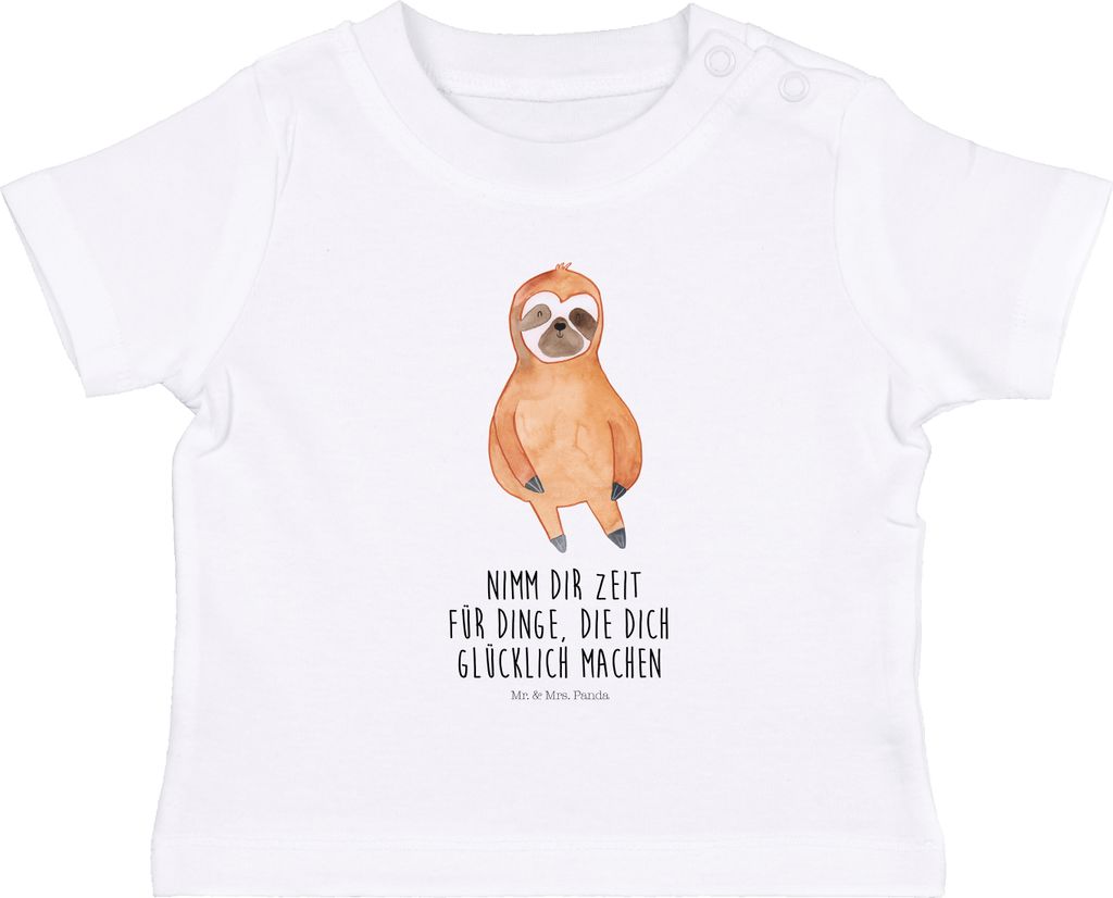Mr. & Mrs. Panda Organic Baby Shirt Faultier Zufrieden 0. - 6. Monat - Weiß - Geschenk, Öko T-Shirt, Kinder, Kleinkind, Frieden, Zufriedenheit, L...