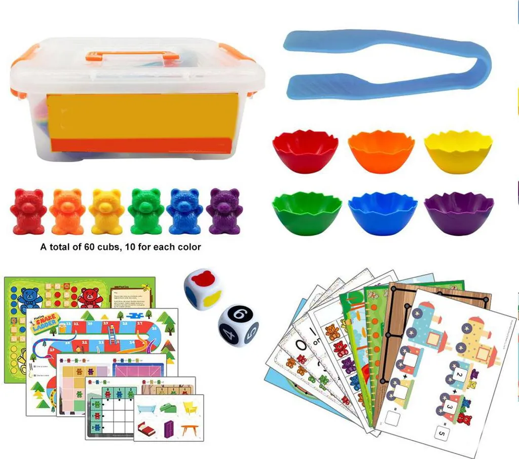 Oursons à compter colorés et gobelets de tri : jeu mathématique 72 pcs - 2