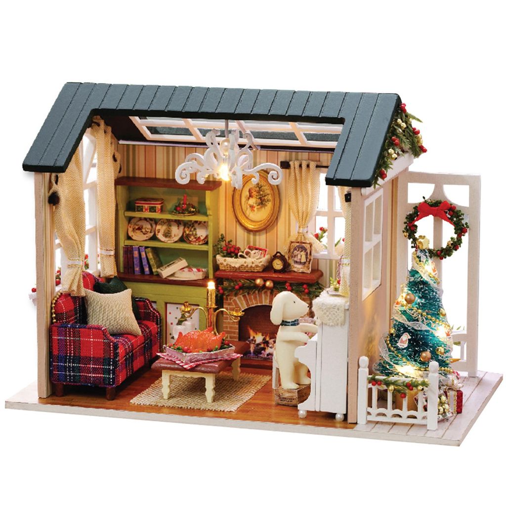 DIY-Weihnachts-Miniatur-Puppenhaus-Set: Realistisches Produktbild 