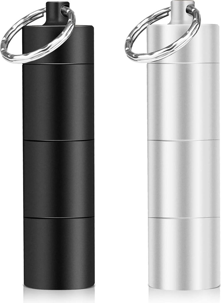 2er Pack Pillendose Schlüsselanhänger, wasserfest mit 3 unterteilbaren Fächern, kleine Pillendose für unterwegs, kleine Pillendose