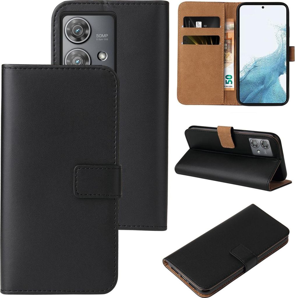Handy Hülle für Motorola Edge 40 Neo Klapphülle Bookcase Flip Cover Handy Tasche Etui Farbe: Schwarz