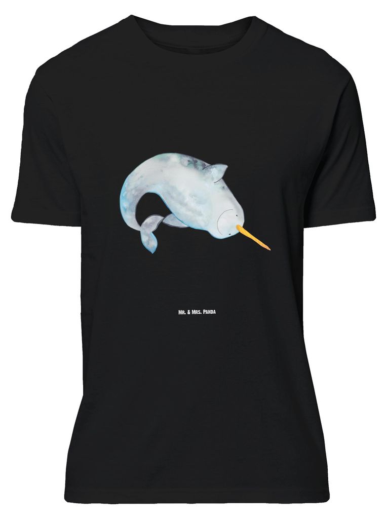 Mr. & Mrs. Panda Größe L T-Shirt Narwal - Schwarz - Geschenk, Hausfrau, Meer, Kinderzimmer, Aufräumen, mit Spruch, Shirt, Tshirt, Junggesellin, Wal