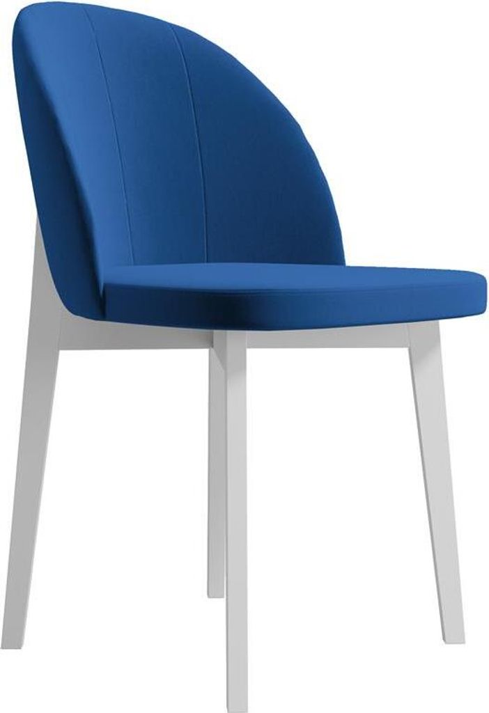 Stuhl Luxor II mit Holzbeine, Polsterstuhl im modernes Design für Esszimmer (Stoff: riviera 81 - blau, Beinfarbe: Weiß)