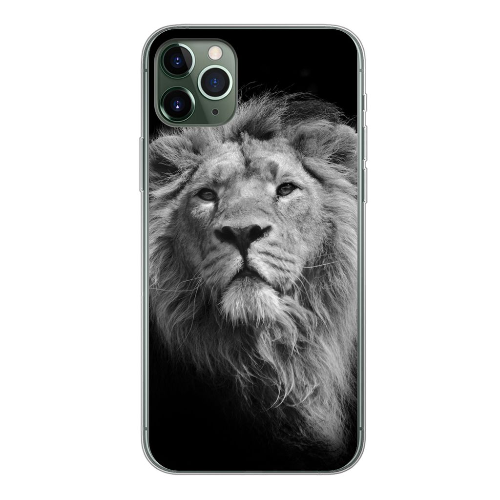 MuchoWow Handyhülle Schutzhülle Hülle für iPhone 11 Pro Max Löwe - Porträt - Schwarz - Weiß Silikon Softcase Handy Hülle - Schutz
