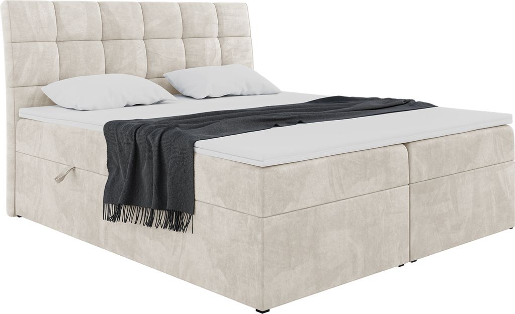 MEBLINI Boxspringbett mit Bettkasten - Gepolstert Doppelbett mit Matratze und Topper - Polsterbett mit Stauraum - Bett mit Kopfteil - Stauraumbett ...