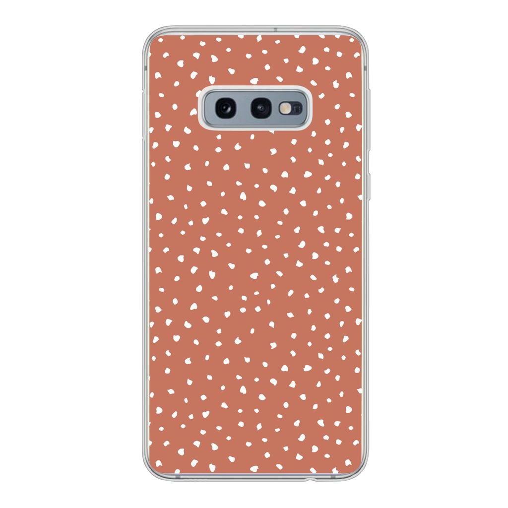 MuchoWow Handyhülle Schutzhülle Hülle für Samsung Galaxy S10e Tupfen - Orange - Weiß Silikon Softcase Handy Hülle - Handy