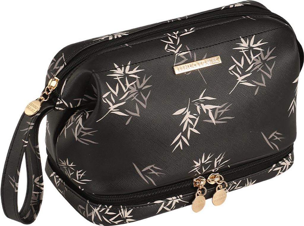INF Elegante Kosmetiktasche aus schwarzem Kunstleder - Reise-Organizer