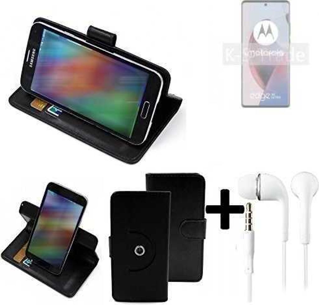 K-S-Trade Handy Hülle Schutz Hülle + Kopfhörer kompatibel mit Motorola Edge 30 Ultra Handyhülle Flipcase Smartphone Cover Handy Schutz Tasche