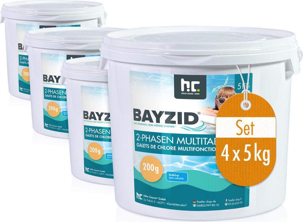 4x5 kg BAYZID 2-Phasen-Multitabs 200g 6in1 zu Schnellchlorung und Langzeitpflege