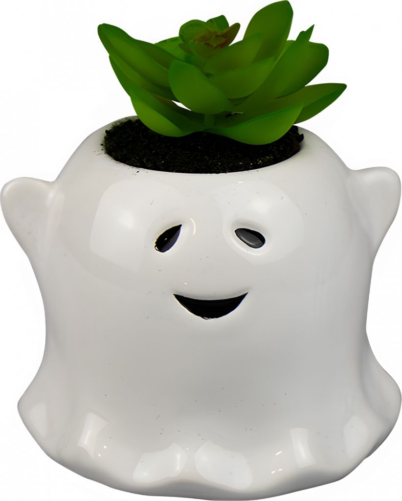 Süßer Halloween Geist mit künstlicher Sukkulenten Pflanze 9cm