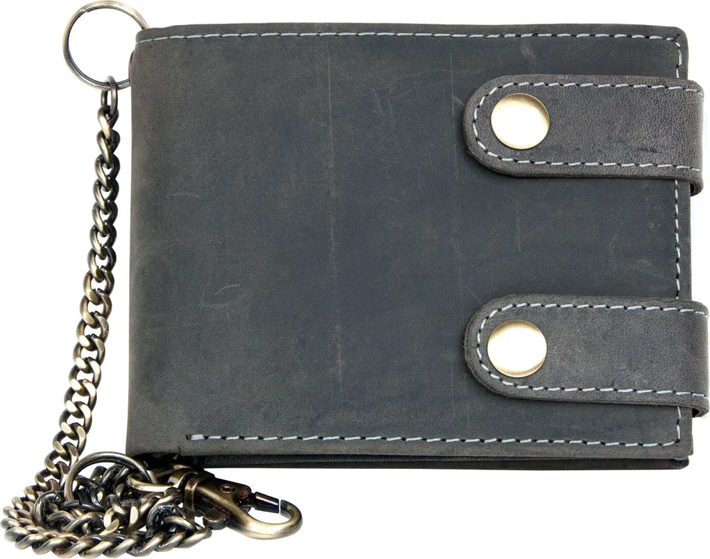 Portafoglio Grigio Moderno in Pelle con Catena Acciaio 35 cm