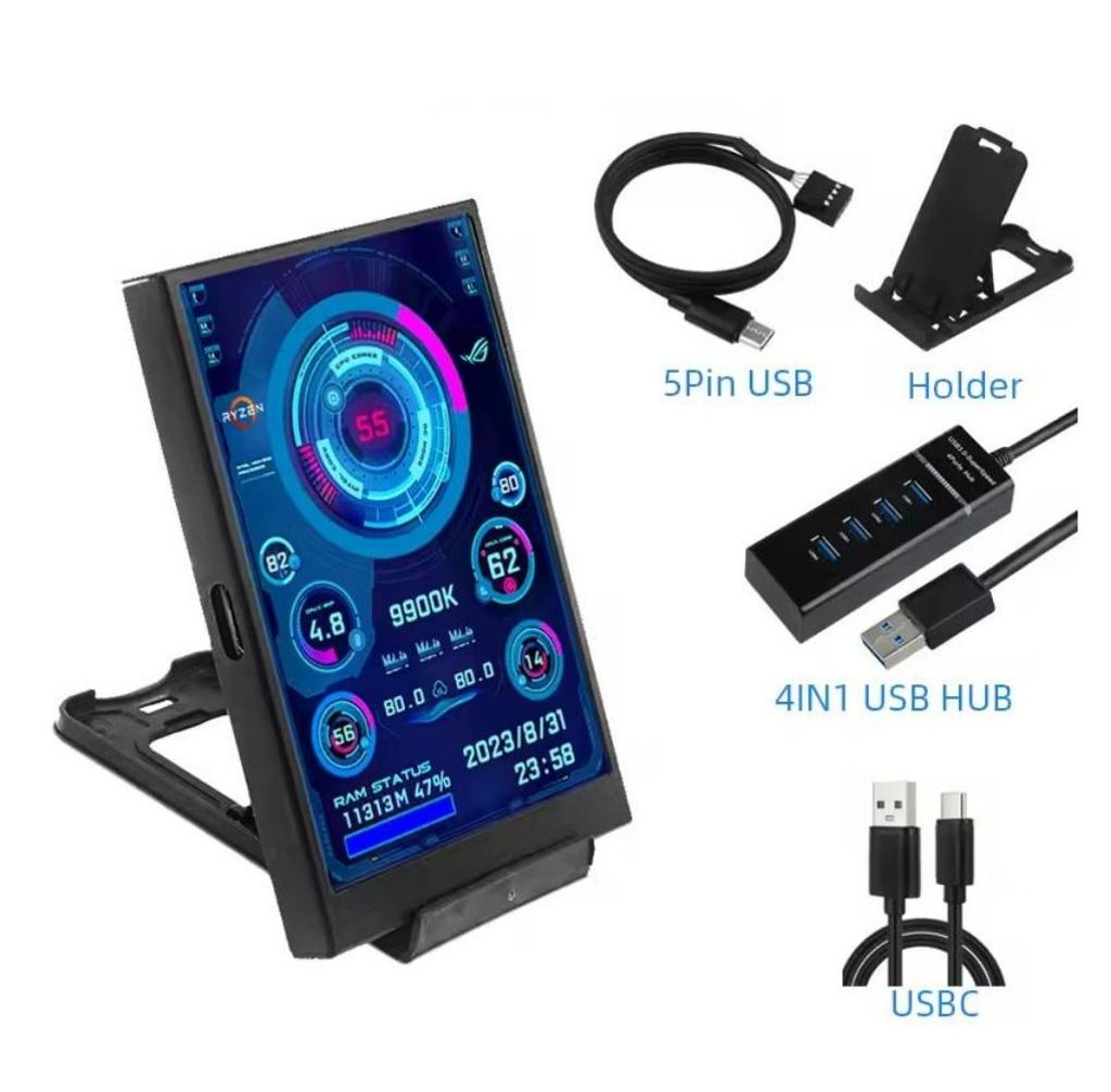 3,5-Zoll-Typ-C-Zweitbildschirm für Computer-CPU, RAM, GPU, HDD-Monitor, 320*480 IPS LCD ISB-Display, TURZX-Software, KEIN AIDA64