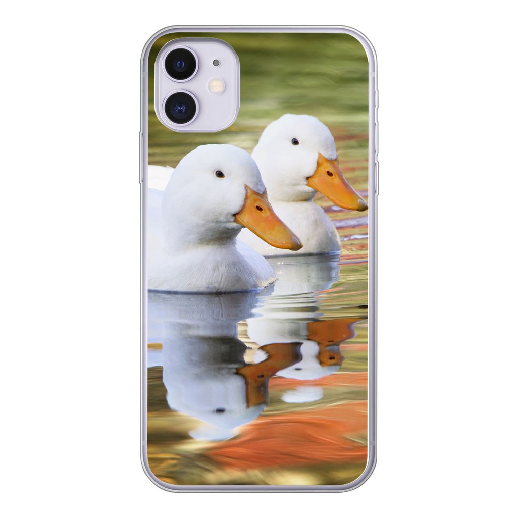 MuchoWow Handyhülle Schutzhülle Hülle für iPhone 11 Enten - Wasser - Spiegelung - Familie Silikon Softcase Handy Hülle - Handytasche