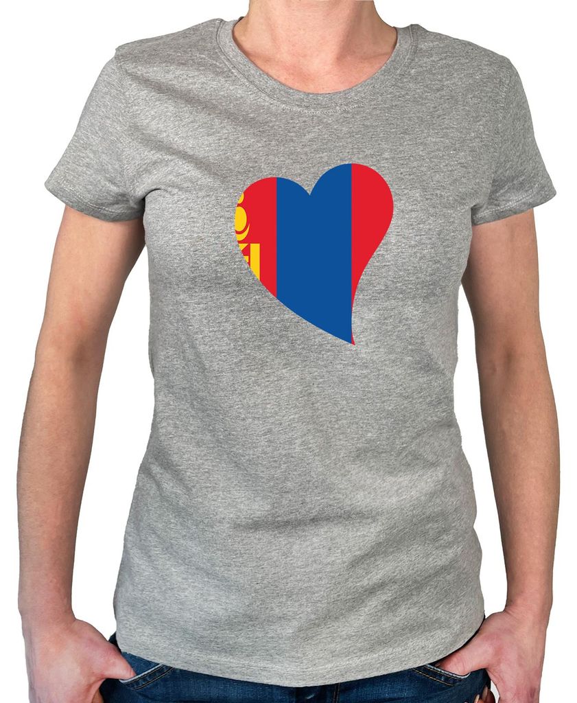 Huuraa Damen T-Shirt Mangolie Flagge Herz XL Sport Grey Bio Baumwolle Fairtrade Damenshirt Geschenkidee