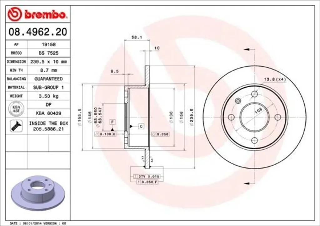 Pack 2 Disques de Frein BREMBO 08.4962.20 Haute Endurance et Fiabilité