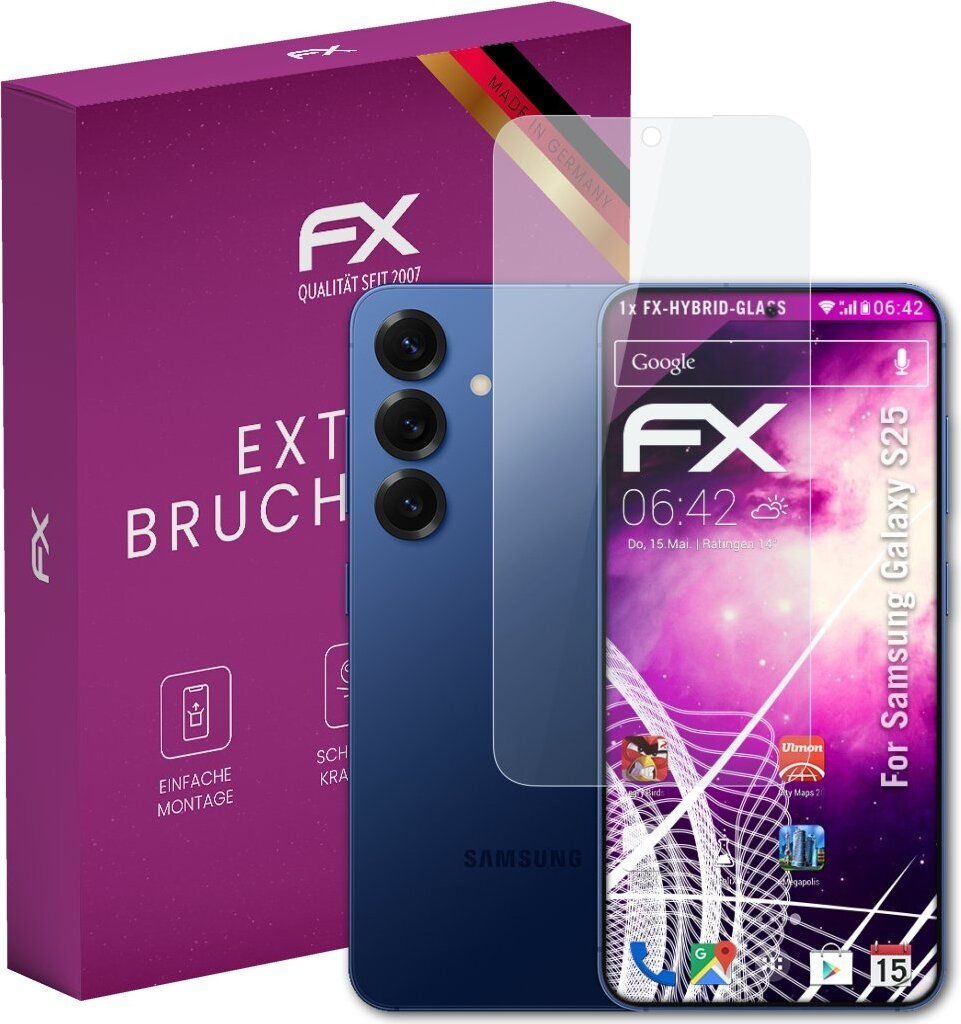 atFoliX FX-Hybrid-Glass Displayfolie kompatibel mit Samsung Galaxy S25 Glasfolie