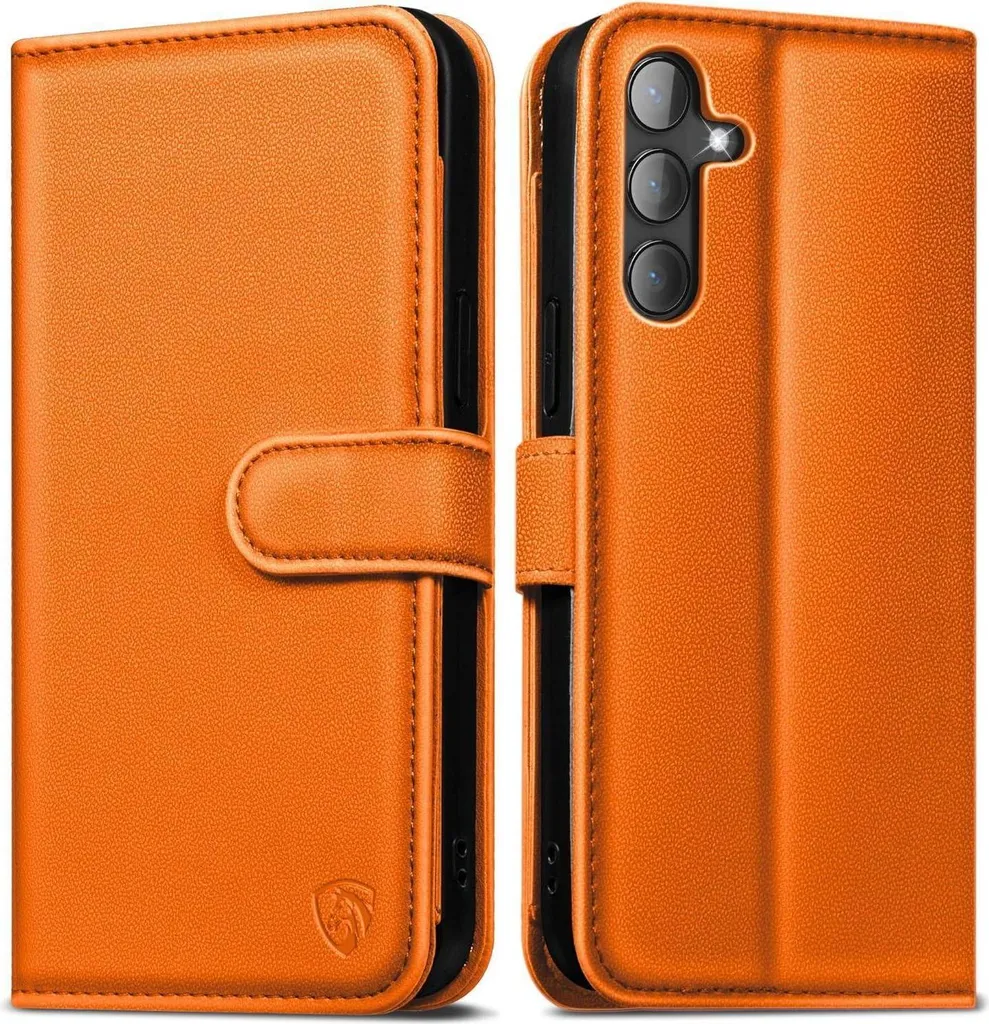 Coque Samsung S24 Cuir Orange Anti-Rayure avec Blocage RFID Portefeuille