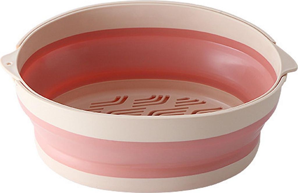 2-in-1 Kreatives, zusammenklappbares Silikon-Sieb-Set (groß) zum Waschen von Obst und Gemüse, faltbares Küchensieb – Rosa