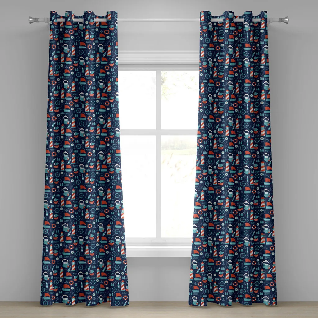 Rideau à œillets ABAKUHAUS motif nautique 280x245cm rouge et bleu