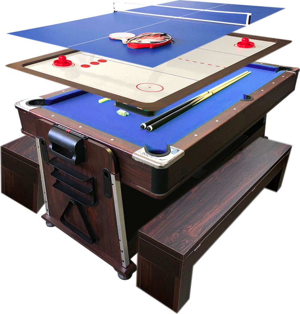 Billardtisch 7FT MATTEW BLEU + Tischhockey + Tischtennistisch + Tischdecke+Bänke