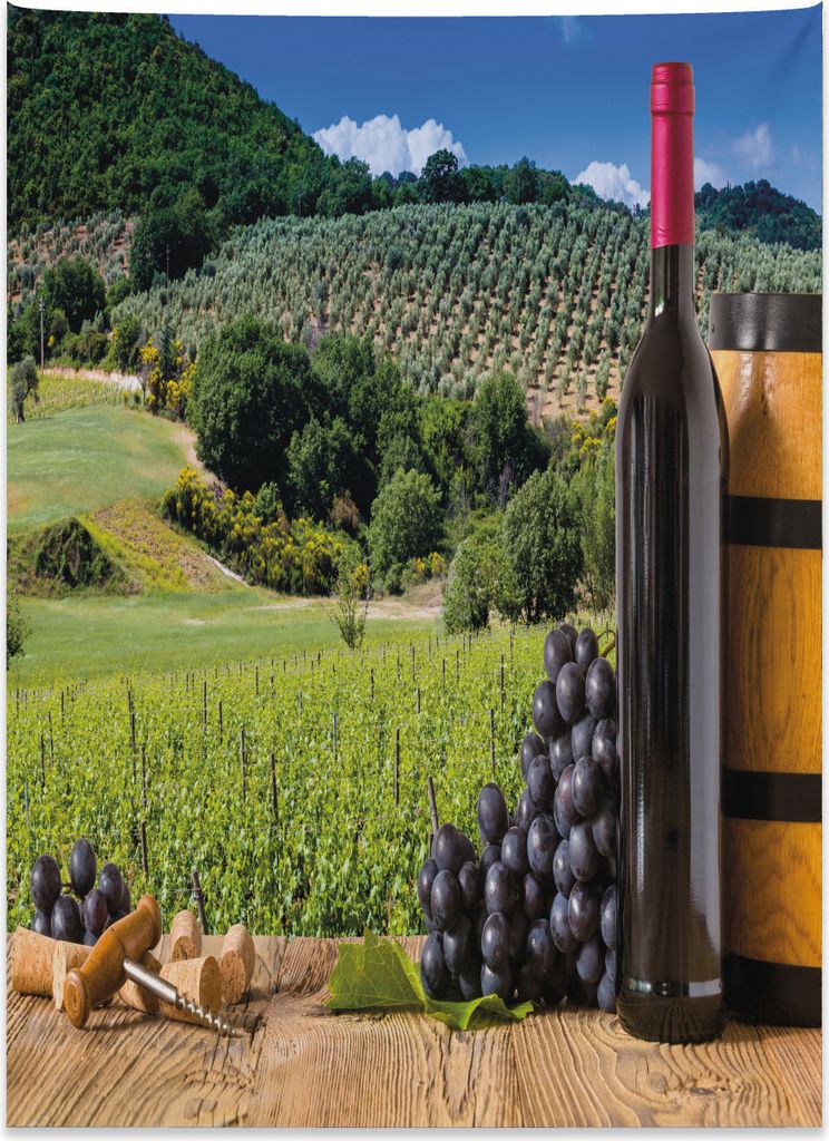 Abakuhaus Wein Wandteppich, Idyllisches Land der Toskana aus Weiches Mikrofaser Stoff Kein Verblassen Klare Farben Waschbar, 110 x 150 cm, Hellbrau...