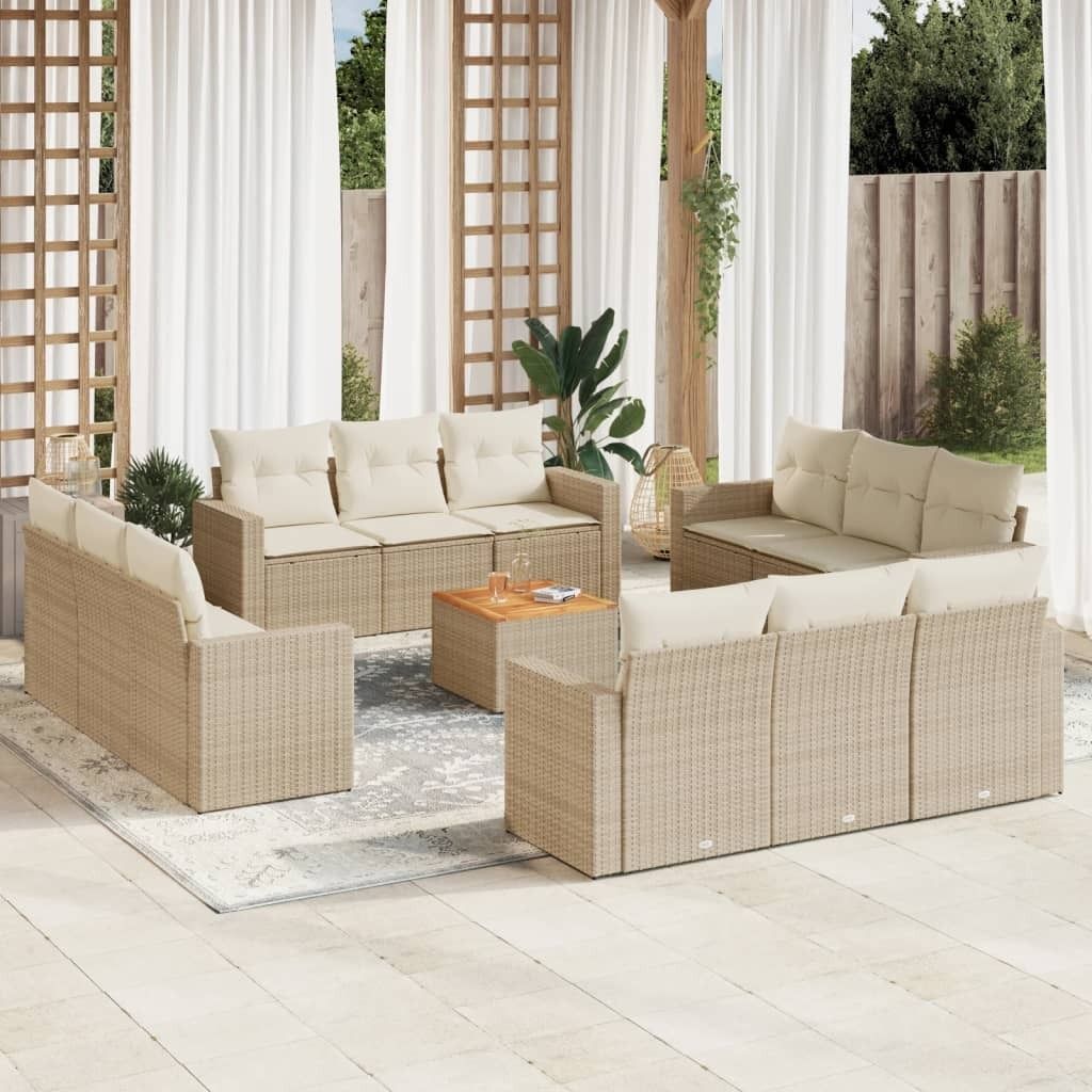 Design 13-tlg. Garten-Sofagarnitur mit Kissen Beige Poly Rattan, Gartenmöbel-Sets 2024 Neu