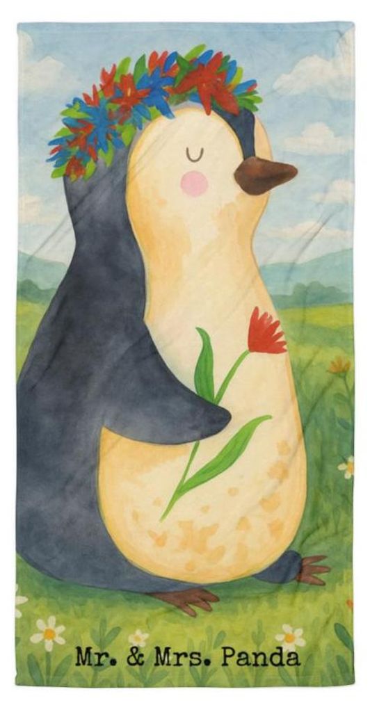 Mr. & Mrs. Panda Badehandtuch Pinguin Blumen Design - Weiß - Geschenk, Handtuch, Universum, Wunderschön, Duschhandtuch, Blumenliebe, frottierhand...