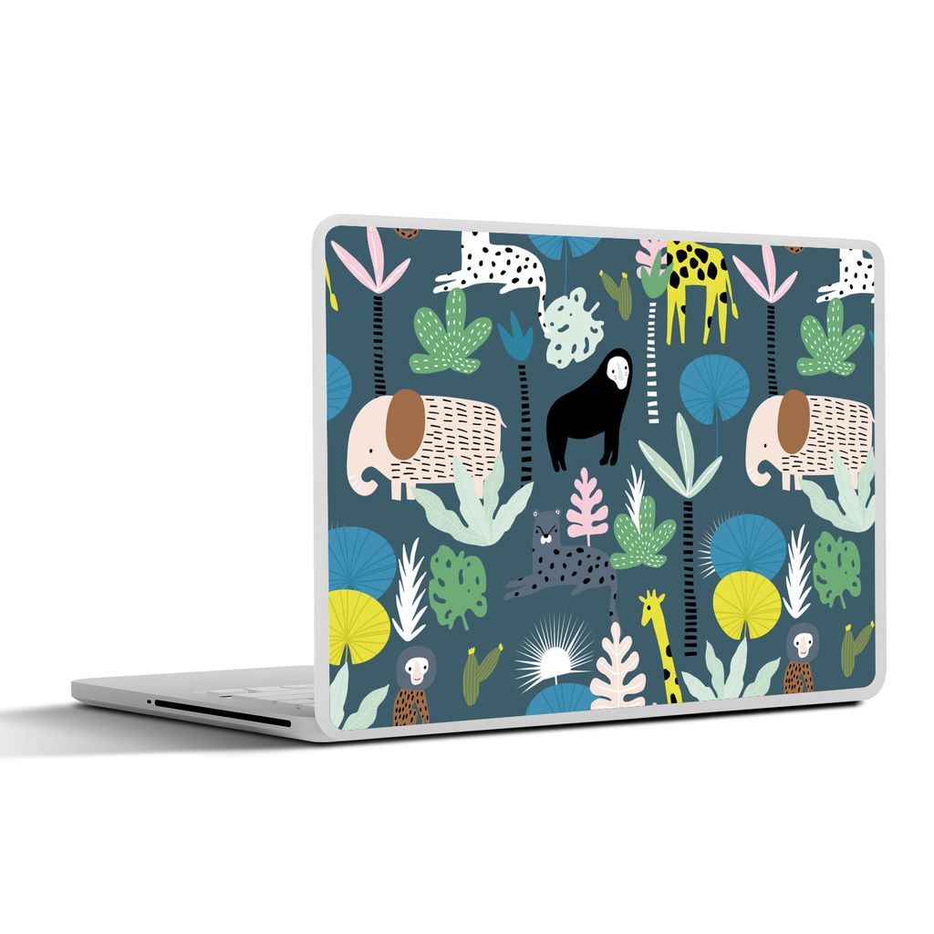 MuchoWow Laptop Aufkleber Sticker Cover Tiere - Pflanzen - Dschungel - Blau 25x18 cm - Laptop-Deko