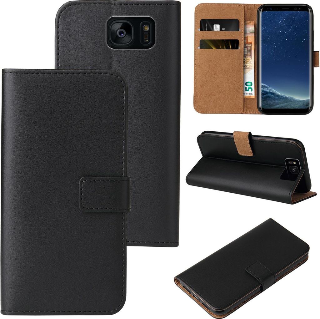 Handy Hülle für Samsung Galaxy S8 Klapphülle Bookcase Flip Cover Handy Tasche Etui Farbe: Schwarz