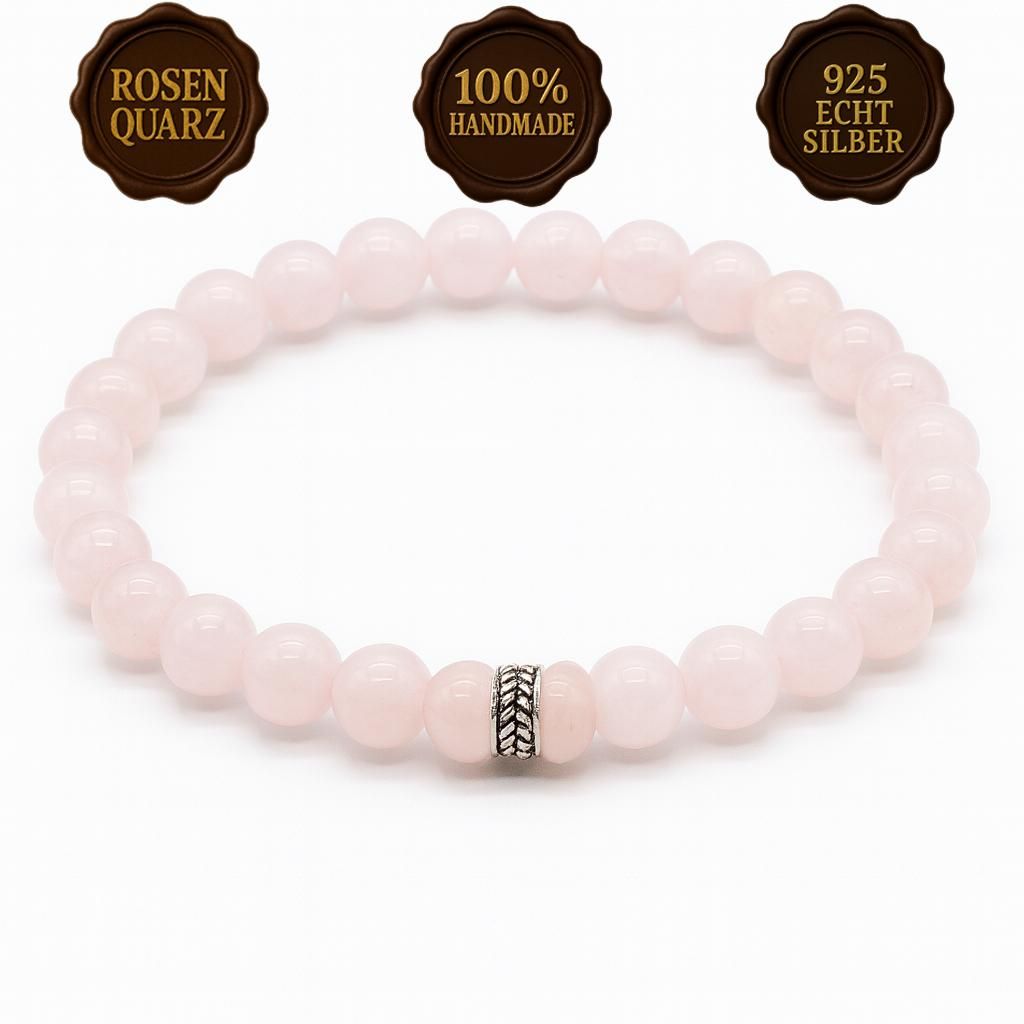 Rosenquarz Armband Damen mit 925 Echt-Silber-Verschluss – Produktbild 