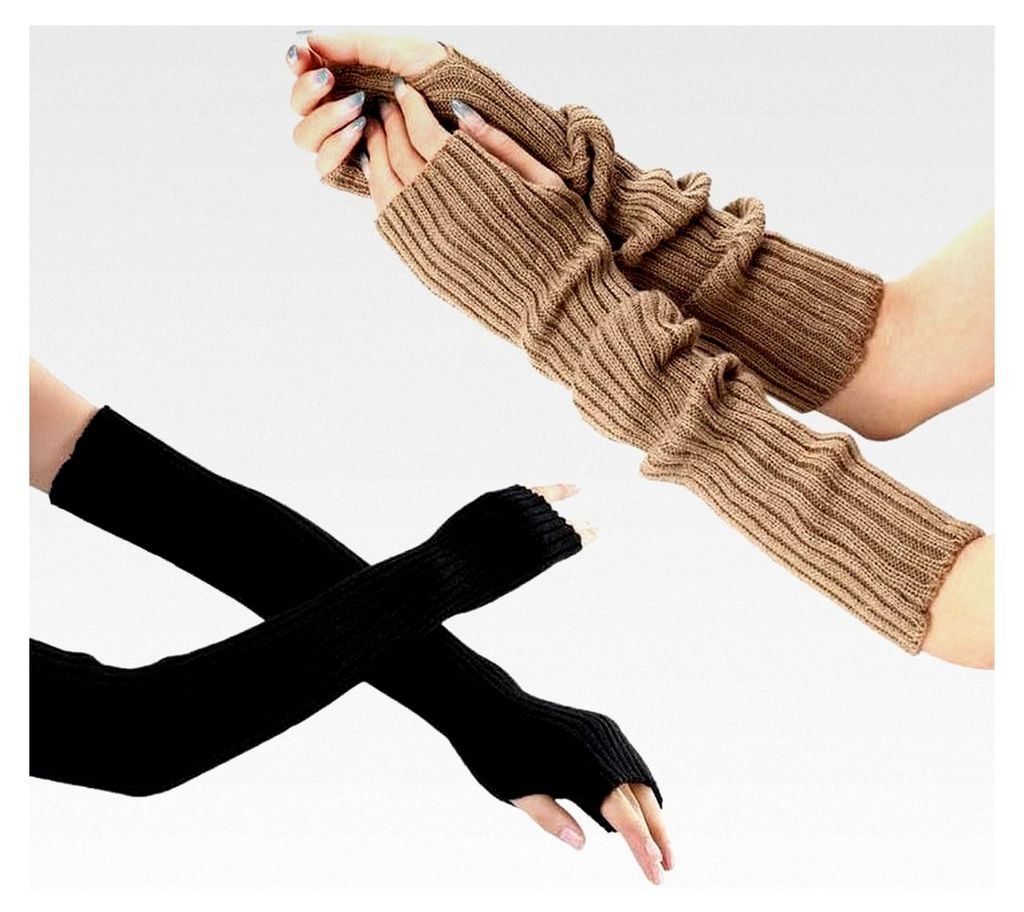 2 Paar fingerlose Handschuhe, Winter Armstulpen, Strick Pulswärmer für Damen