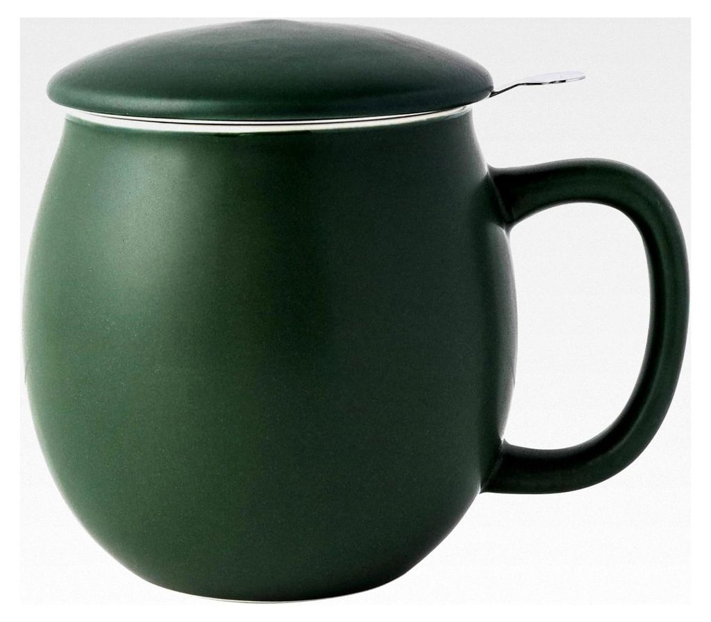 Grüne matte Keramik-Teetasse 350 ml mit Sieb und Deckel