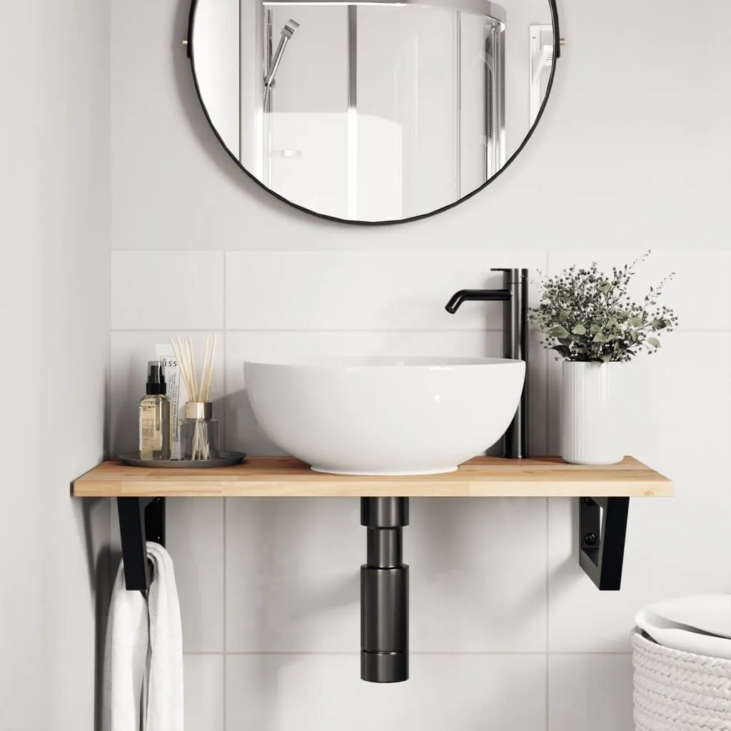 Top Lavabo Bagno SYFAX Acciaio e Acacia Design Sospeso Moderno - 3