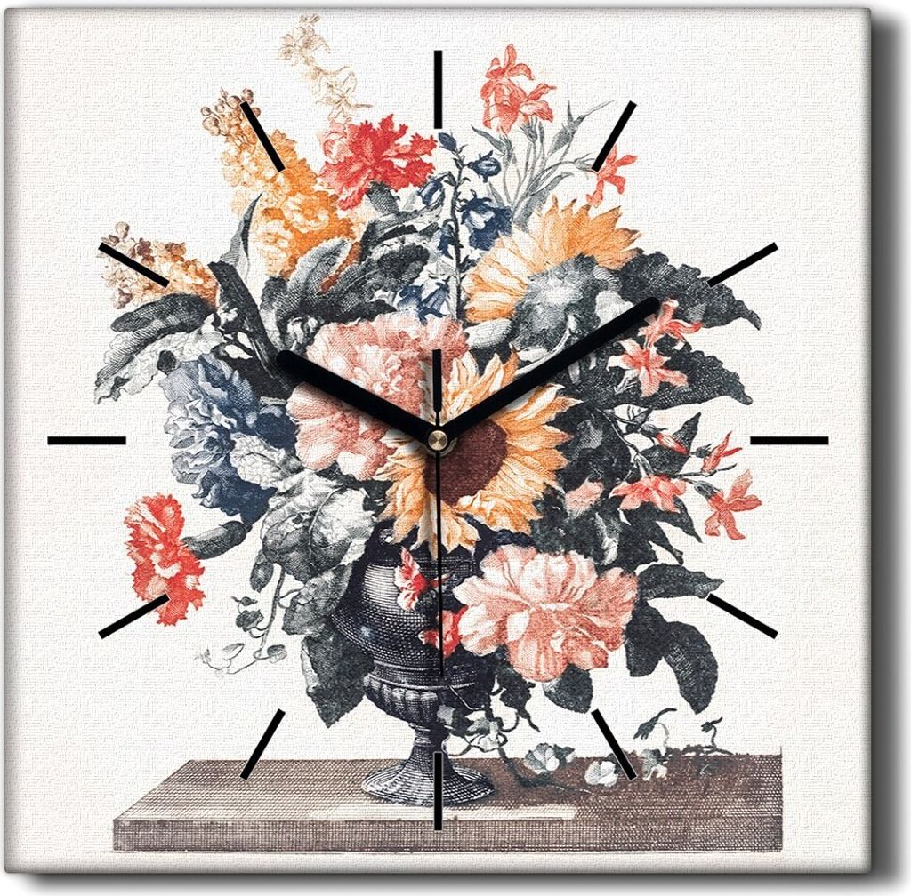 Coloray Hodiny Unikátní 30x30 cm Tiché hodiny Pro obývací pokoj a kuchyň Nástěnné hodiny Plátno Černé ručičky hodin - sázet květiny
