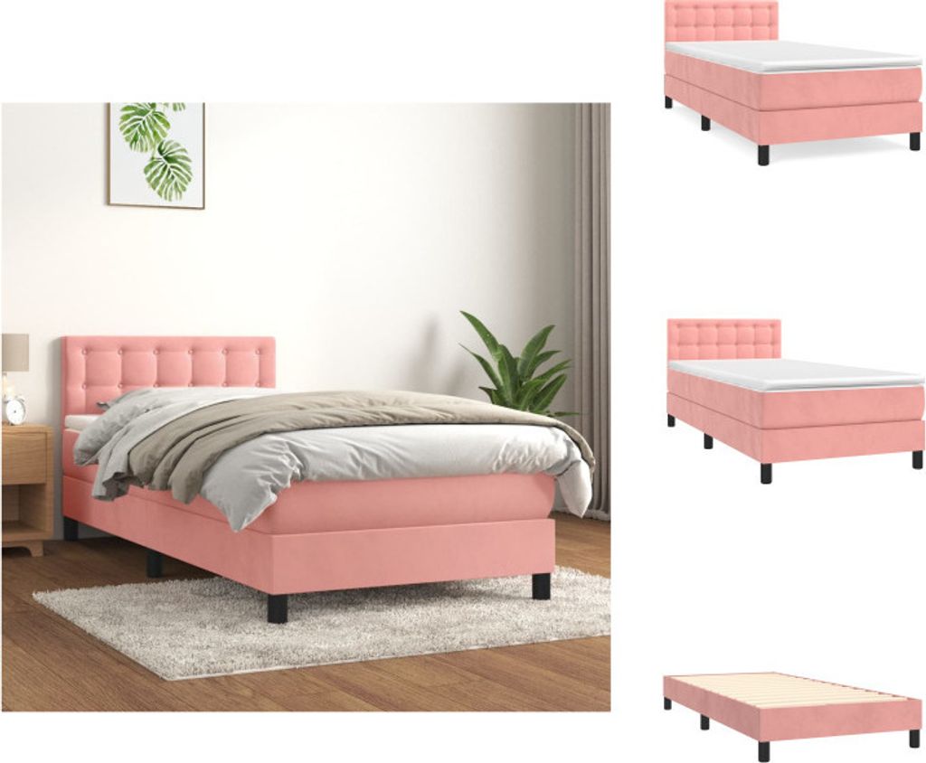 vidaXL Boxspringbett mit Matratze Rosa 90x200 cm Samt - Betten & Bettgestelle