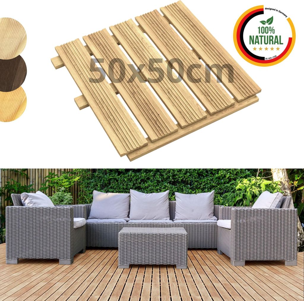 Floranica Holzfliese 1 Stk. 50 x 50 cm Unbehandelt Terrassenfliese Lärchenholz Balkonfliesen Trittplatten