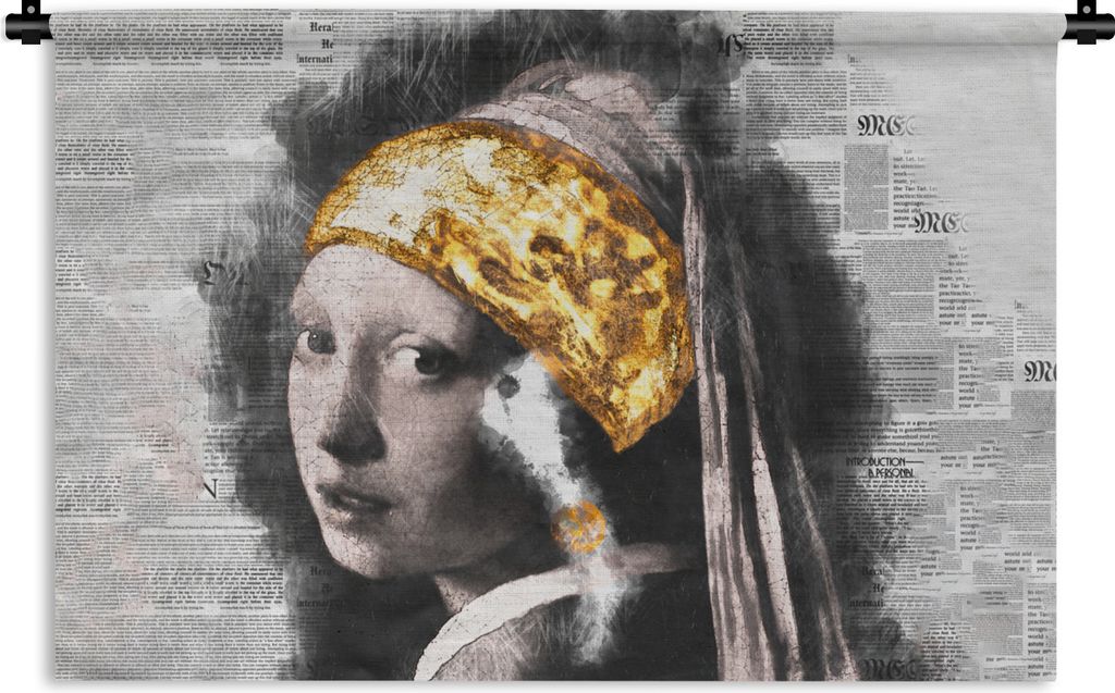 MuchoWow Wandteppich Wandbehang Das Mädchen mit dem Perlenohrring - Vermeer - Collage 150x100 cm Tapisserie Dekoration Wandtuch - Waschbar - Tap...