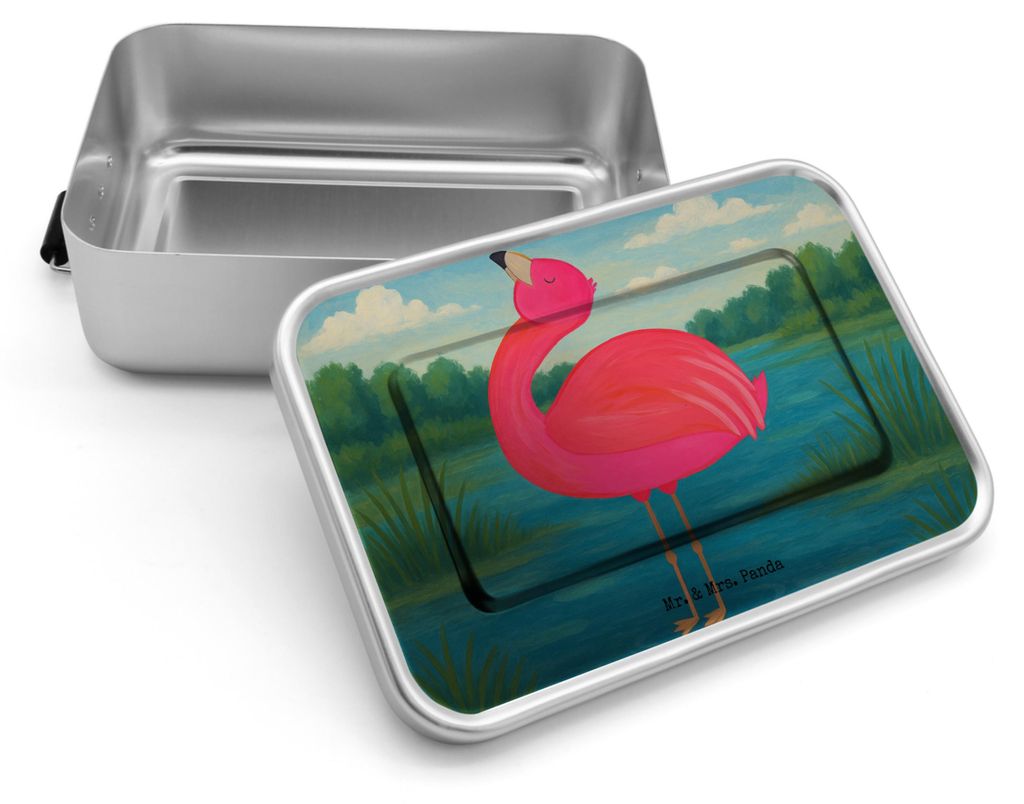 Mr. & Mrs. Panda Lunchbox Flamingo Stolz Design - Weiß - Geschenk, Snackbox, Essensbox, Beste Freundin, glücklich, Lunchdose, Brotdose Metall, Mama