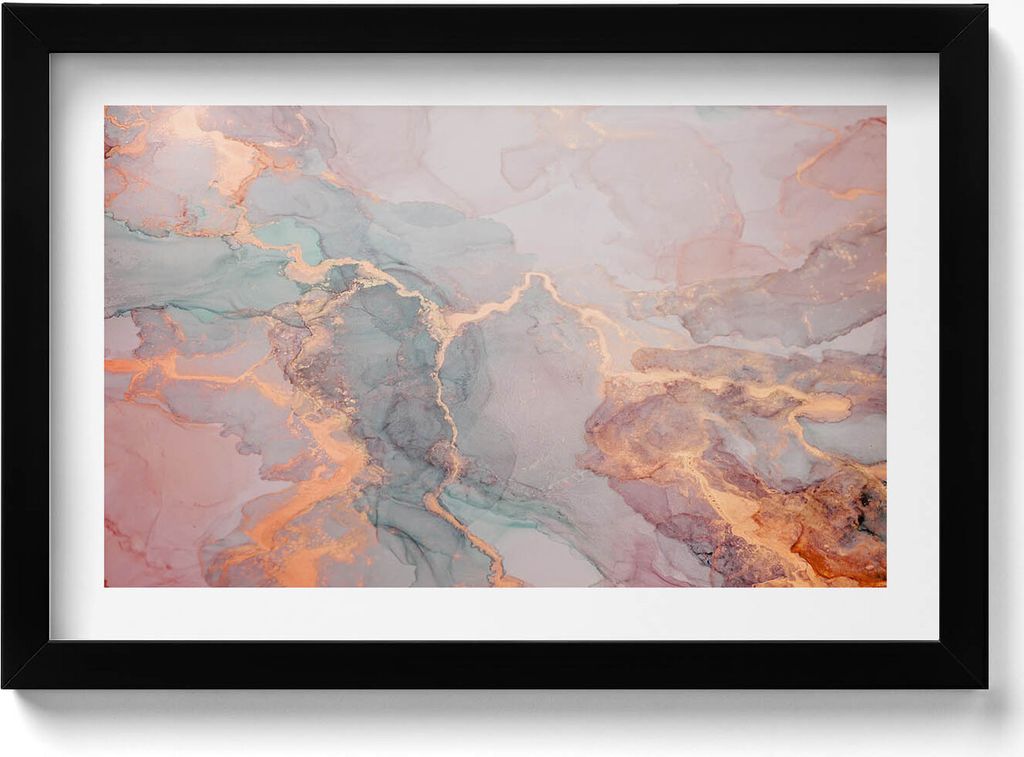 Marmor mit Gold– Wandbild mit Rahmen – Gerahmtes Bild – Wanddekoration – 30x20 cm – Schwarz Rahmen