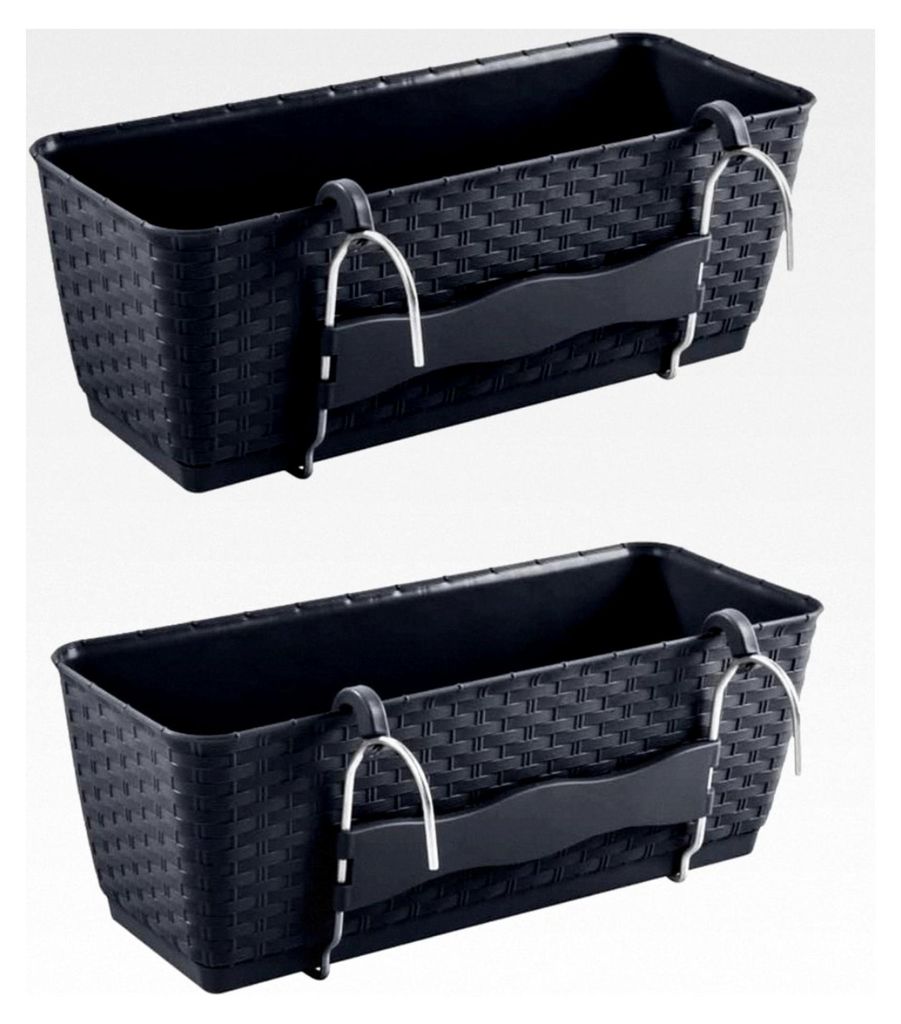 2er Set Blumenkästen für den Balkon in Rattan-Optik, 50 cm, anthrazit