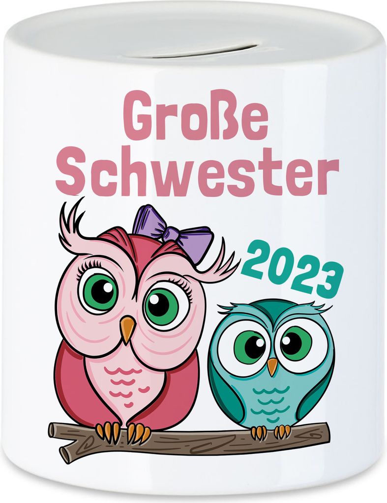 Große Schwester 2023 Spardose Süßes Motiv Eulen Nachwuchs Schwangerschaft Geschenkidee Baby-News