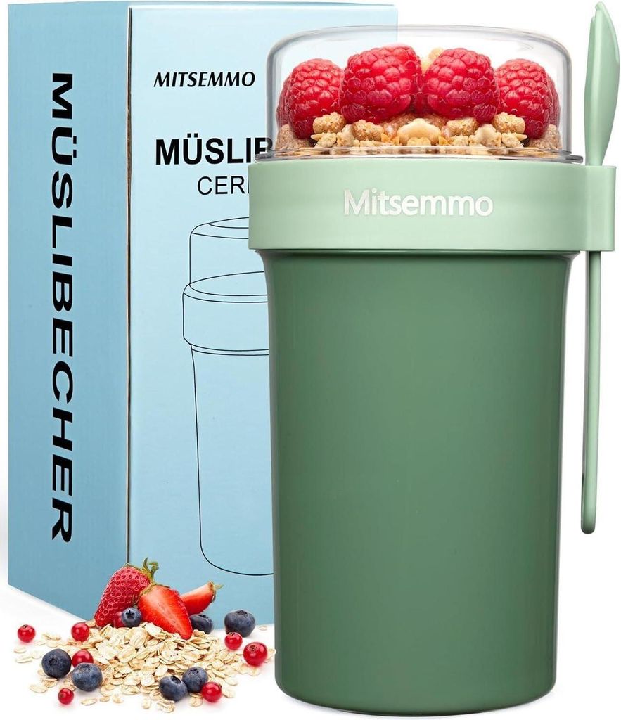 Müslibecher to Go 760ml + 230ml Joghurt Cup Löffel Produktbild 
