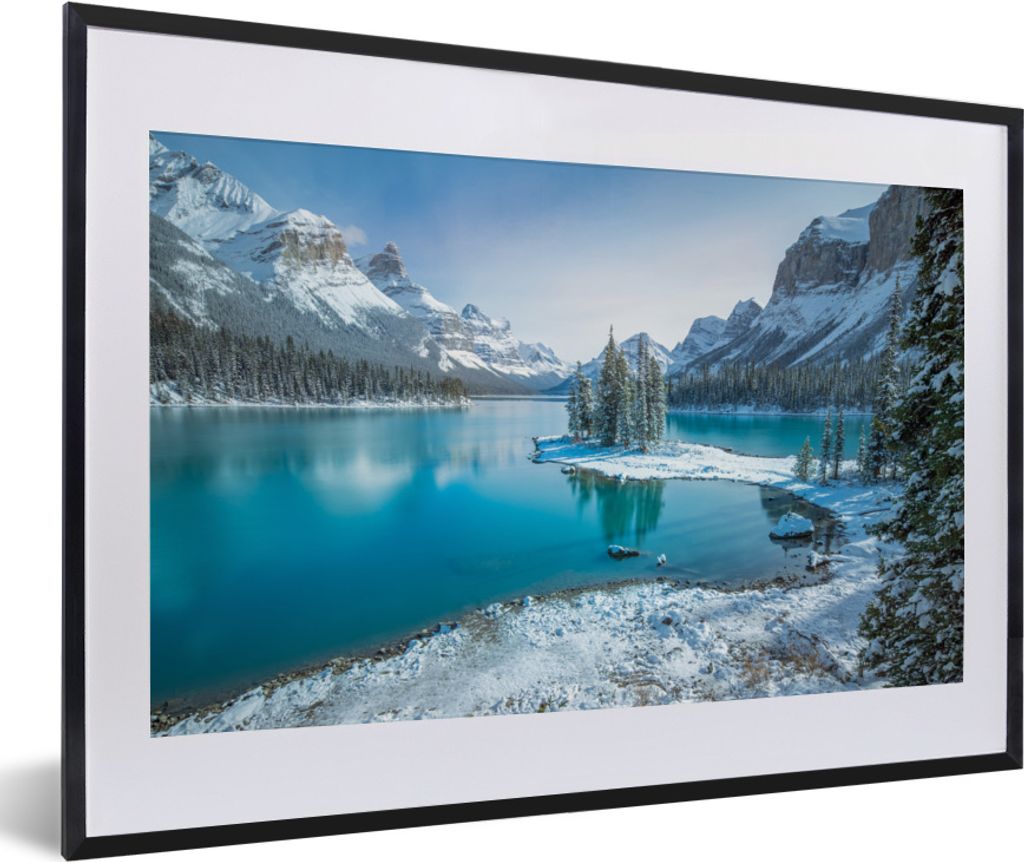 MuchoWow MuchoWow Gerahmtes Poster Landschaft - Schnee - Winter - Wasser - Berg 60x40 cm - Poster mit zchwarzem Bilderrahmen - Schlafzimmer - P...